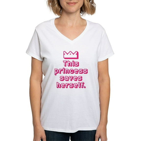 CafePress - This Princess Saves Herself T Shirt - Womens Cotton V-Neck T-shirt