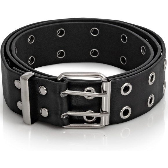 Ceinture Punk à Double Œillet - Ceinture Grunge Esthétique en Faux Cuir Noir à 2 Broches et Trous pour Hommes, Femmes et Enfants