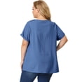 thumbnail image 4 of GRACE & GRANDEUR Blouse Femme Grande Taille Décontractée Col en V Manches Courtes Chambray Tops, 4 of 5