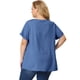 thumbnail image 4 of Women's Plus Size Blouse Casual V Neck Lounge Around Short Sleeve Solid Chambray Tops Blue 2X, 4 of 6