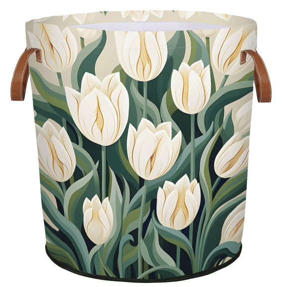 ADECORIVY White Tulip Flower Laundry Basket, Foldable Laundry Hamper, Dirty Clothes Hamper Clothes Organizer Basket for Bathroom, Bedroom, Dorm