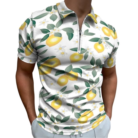 Lemons on White Men Zipper T-shirt Summer Casual Short Sleeve T-shirt Top