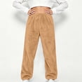 thumbnail image 2 of Kids Fleece Lined Lounge Pants for Boys Girls Ages 2-11, Solid Color Fall Winter Warm thermal Pants Elastic Waist Cuffed Long Home Trousers Khaki 5-6 Years, 2 of 8