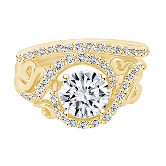 AFFY 0.52 Carat Round Shape Natural Diamond Engagement Promise Ring 14K Solid Yellow Gold Ring Size-5