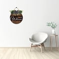 thumbnail image 4 of Eveokoki 12" Welcome Pumpkin Funny Signs Home for Front Door Farmhouse Porch Rustic Round Wooden Hanging Wreaths for Housewarming Gift Halloween Festival Decoration Outdoor Indoor Wall Decor, 4 of 5