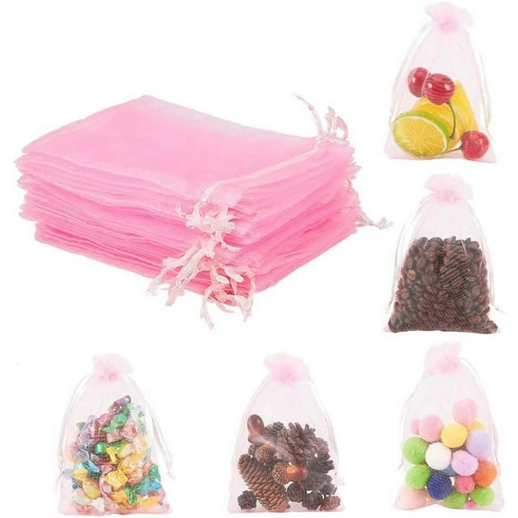 100 pc 100pcs 4x6 Inches Pink Organza Gift Bags with Drawstring Candy Bags Wedding Favors Bag Jewelry Pouches for Baby Shower Wedding Birthday Party Christmas Breast Cancer Awareness