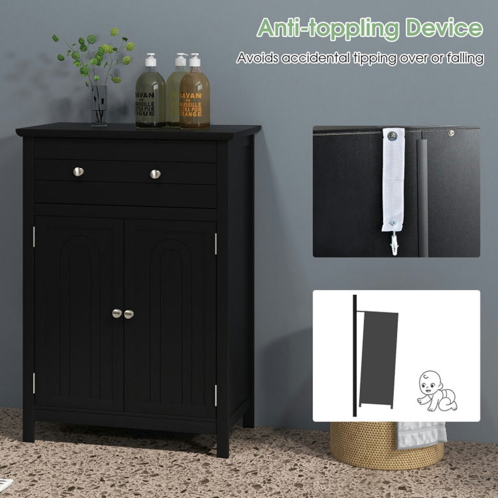 Finihen Bathroom Storage Cabinet, Bathroom Floor Cabinet, 2-Door Freestanding Bathroom Cabinet with Drawer and Adjustable Shelf, for Bathroom, Living Room, Bedroom, Kitchen, Black Finihen Bathroom Storage Cabinet, Bathroom Floor Cabinet, 2-Door Freestanding Bathroom Cabinet with Drawer and Adjustable Shelf, for Bathroom, Living Room, Bedroom, Kitchen, Black