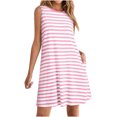 thumbnail image 2 of Camisas de Vestido Casual para las Mujeres sin Mangas Cuello Redondo Raya Impresión Suelta Transpirable Rodilla Alta Vestido de Ropa Exterior, 2 of 6