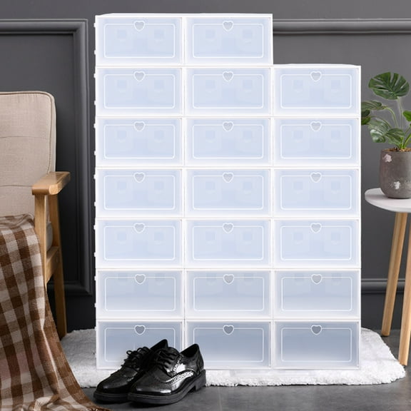 Loyalheartdy 20Pcs Foldable Flip Shoe Storage Boxes Stackable Drawer Shoe Box Plastic Clamshell Container Organizer Case Clear