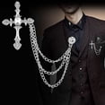 thumbnail image 3 of Broche de solapa Fernando Insignia Cruz Cadenas Joyería de la vendimia Broche de cadena larga, 3 of 7