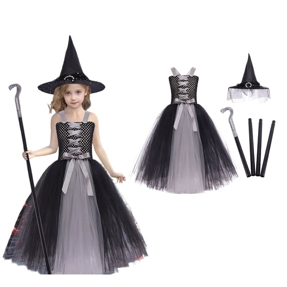 Toddler Girls Witch Outfit Tutu Mesh Dress Fancy Dress Up Girls Halloween Outfit Kids Girls Halloween Dress 2-3 Years