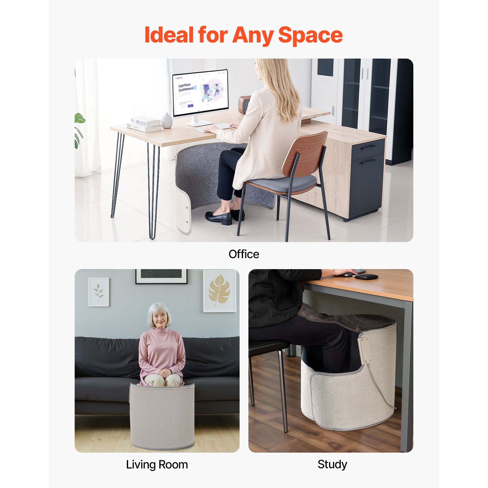 Under-Desk Foot Warmer, Roll-Up Storage with 5 Temperature Settings 40-60°C, 300W Energy-Efficient, Timer 9 Hours, Tip-Over and Overheat Protection for Office