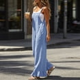 thumbnail image 6 of Gamivast Wide Leg Jumpsuit for Women with Pockets Sleeveless Spaghetti Strap Loose Fit Ruffle Hem Casual Romper Overalls Light Blue S, 6 of 8