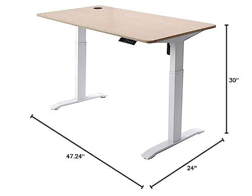 UNICOO® Electric Height Adjustable Standing Desk, Electric Standing Workstation, Sit Stand Desk Home Office Desk,Gaming Desk, Motorized Desk Whole-Piece Desk Board 48 * 24 in (KT1001-LW)