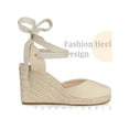 thumbnail image 3 of BLISSFUL STEP Women's Espadrille Lace Up Platform Wedge Heels Sandals Beige 5.5, 3 of 5