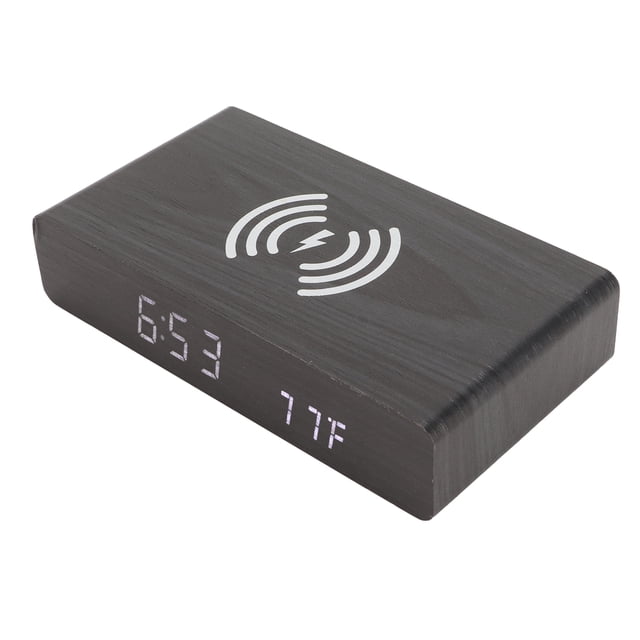 Wooden Alarm Clock, Decoration Wireless Charging Electronic White Light Wooden LED Clock 3 Brightness For Home ANGGREK No