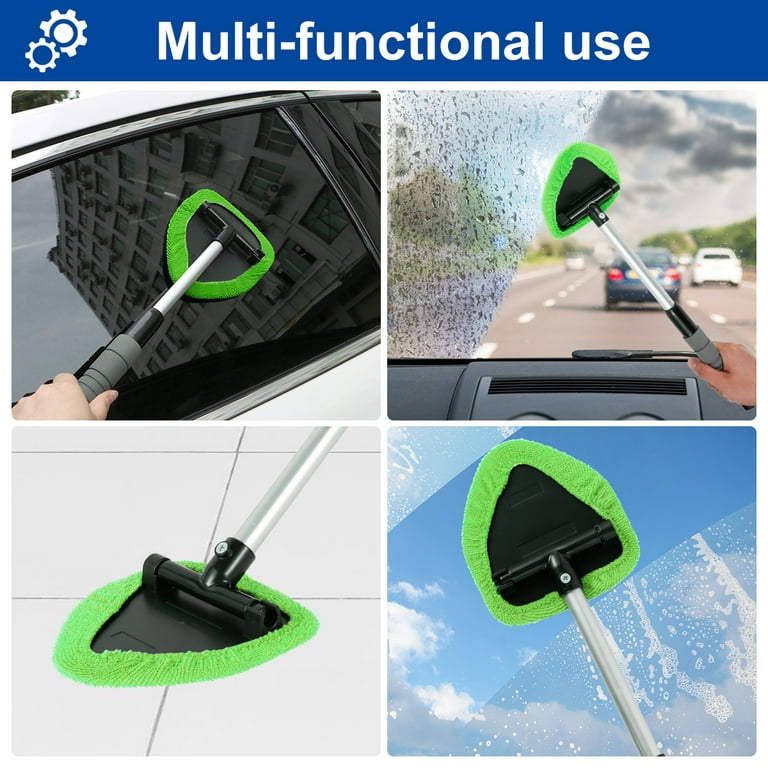 Tcwhniev Car Windshield Cleaner,Car Window Cleaner with Extendable Handle Windshield  Cleaning Tool with 5 Reusable and Washable Pads Telescopic Auto Glass  Cleaning Tool for SUV RV Truck,Green 