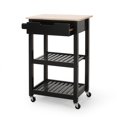 thumbnail image 3 of Rolling Kitchen Island on Wheels, Kitchen Island Cart with Towel Rack, Drawer & 2 Tier Open Shelves, Portable Kitchen Island Table with Wood Tabletop, Black, 3 of 7