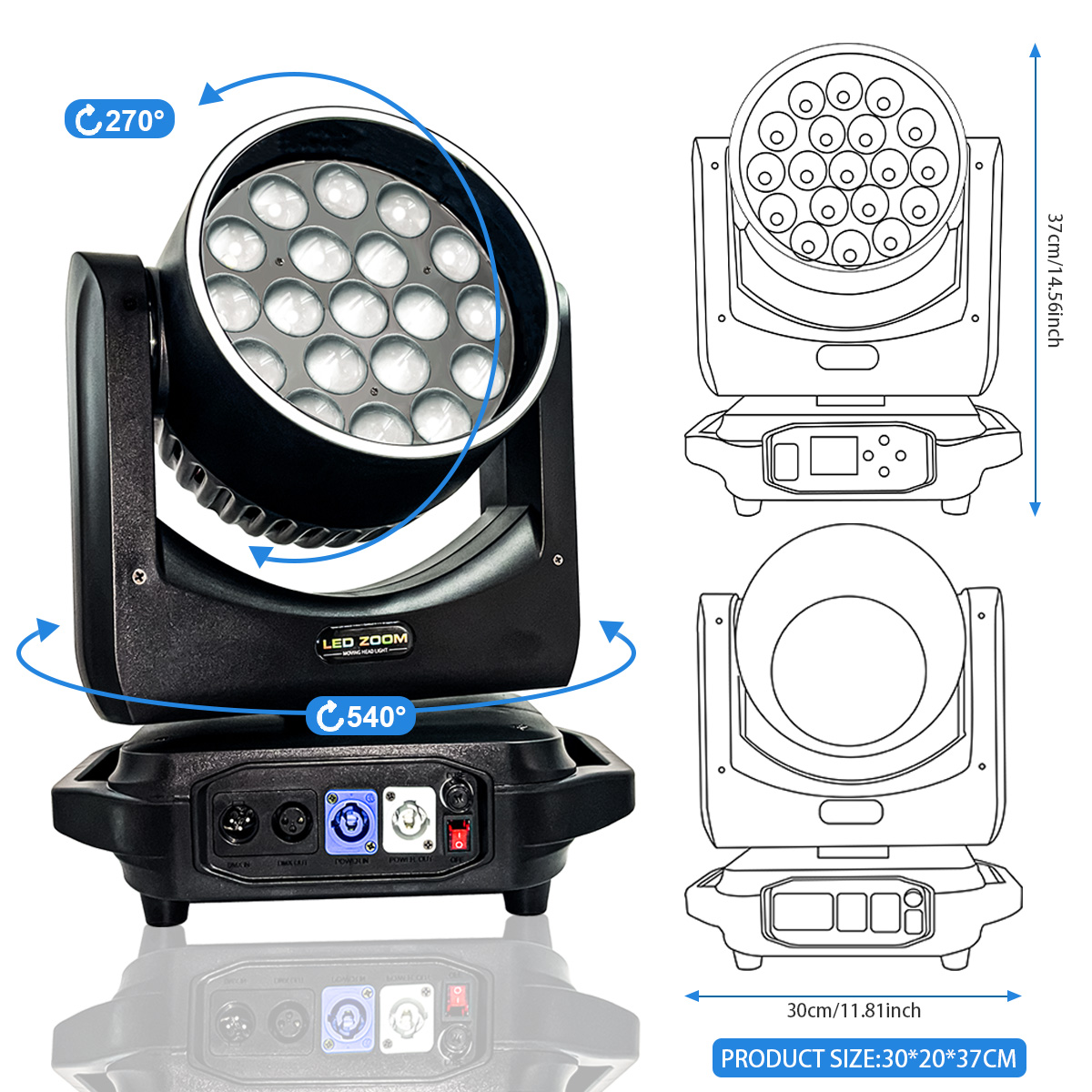 19x15W Led Moving Head RGBW Beam & Wash Zoom DJ Stage Light Equipment Concert Productions Professionals Wedding