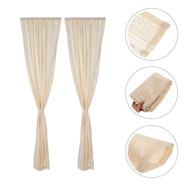 RUNROTOO 2Pcs Aesthetic Curtains For Living Room Decor Beige Polyester Privacy Maintaining Boho Style