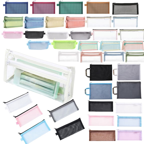 Beautynvta Mesh Pencil Pouch, Pencil Case, Zipper Pencil Bag, Makeup Pouch, Stationery Storage Bag
