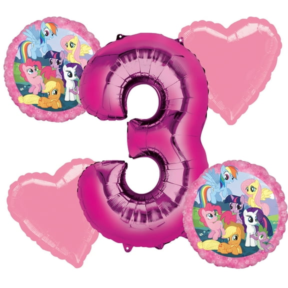 My Little Pony Balloon Bouquet 3rd Birthday 5 pcs - Party Supplies Pink
