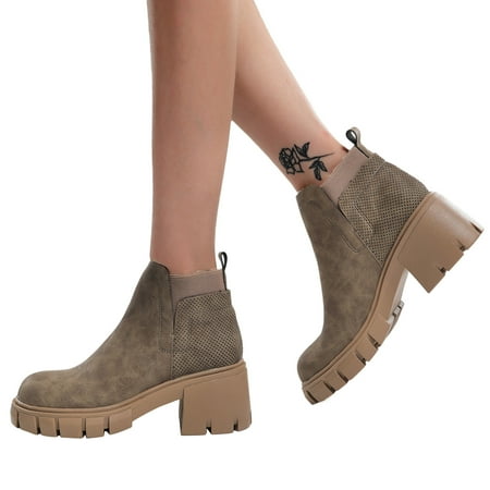 

nsendm Snakeskin Booties Women Boots Women Shoes Fashion Nude Boots Thick Sole Thick Womens Winter Boots Wide Width Shoes Khaki 8