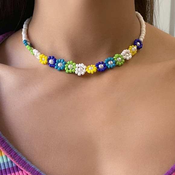 Bangcool Woman Jewelry Flower Beads Boho Beaded Bracelet Choker Necklace Ankle Bracelet