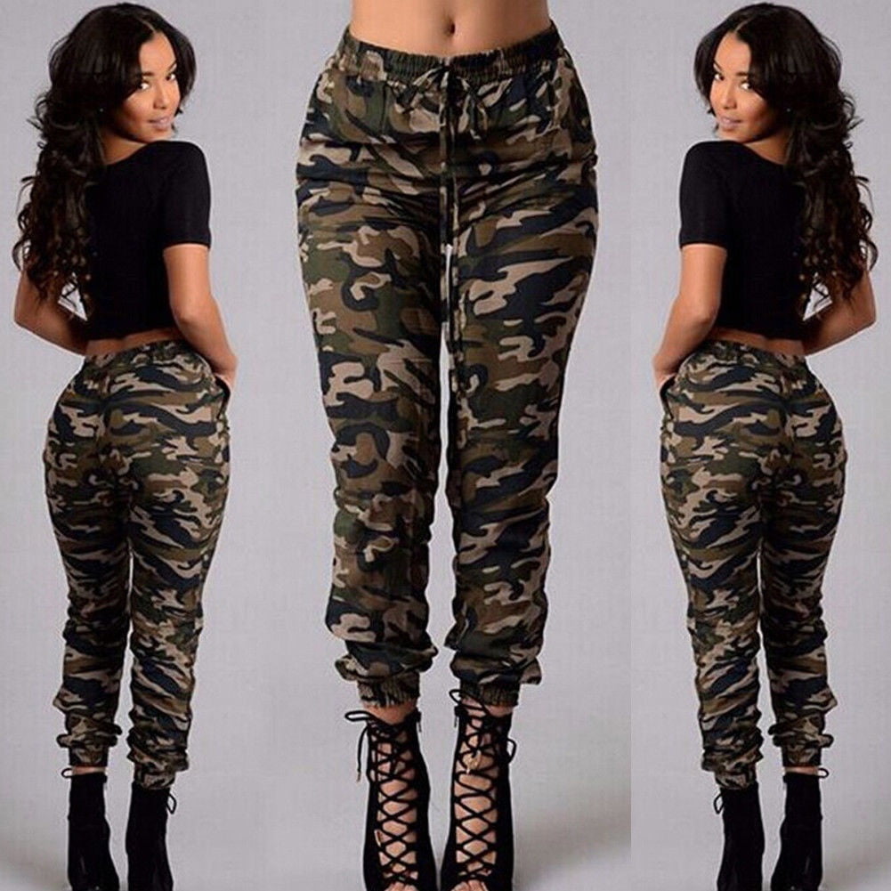 UK Womens Camo Cargo Trousers Casual Pants Military Army Combat Camouflage Jeans 
