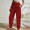 thumbnail image 1 of Women Fashion Casual Solid Color High Waist Casual Pants Pocket Side Drawstring Hem Cargo Pants Womens Casual Pants plus Casual Pants for Women with Pockets Womens Pants Straight Leg Womens Casual, 1 of 8