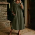 thumbnail image 2 of SETOOFF Women Cowl Neck 3/4 Ruffle Sleeve Cotton Linen Midi Dress Loose A Line Shift Dress with Side Pockets Casual Weekend Shopping Outdoor Vacation Daily Outfits, 2 of 6