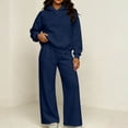 thumbnail image 2 of Womens Fall Outfits Nelozsy Fashion Woman Hooded Solid Long Sleeve Blouse Long Pants Elastic Waist Sets Navy XL, 2 of 9