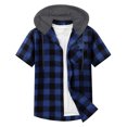 thumbnail image 4 of Mens Flannel Hoodie Plaid Shirt Short Sleeve Button Down Casual Shirt Jacket Lightweight Summer Shacket Jacket, 4 of 6
