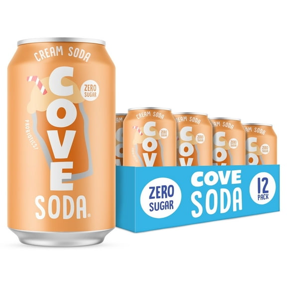Cove Soda Probiotic Soda, Zero Sugar, Naturally Sweetened, Caffeine-Free & Gluten-Free, Cream Soda, 12 fl oz, 12 Pack
