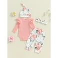 thumbnail image 5 of FEORJGP Infant Baby Girls 4PCS Flower Casual Sets 0 3M 6M Newborn Long Sleeve Jumpsuits O Neck Bodysuits Letter Print Rompers Elastic Waist Trousers FCute Sweet Daily Clothes for Spring Fall, 5 of 9