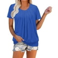thumbnail image 2 of Teissuly Fashion Ruched Round Neck Blouse Tees For Women Solid Color Loose Short Sleeve Tops Summer Classic T-Shirt, 2 of 7