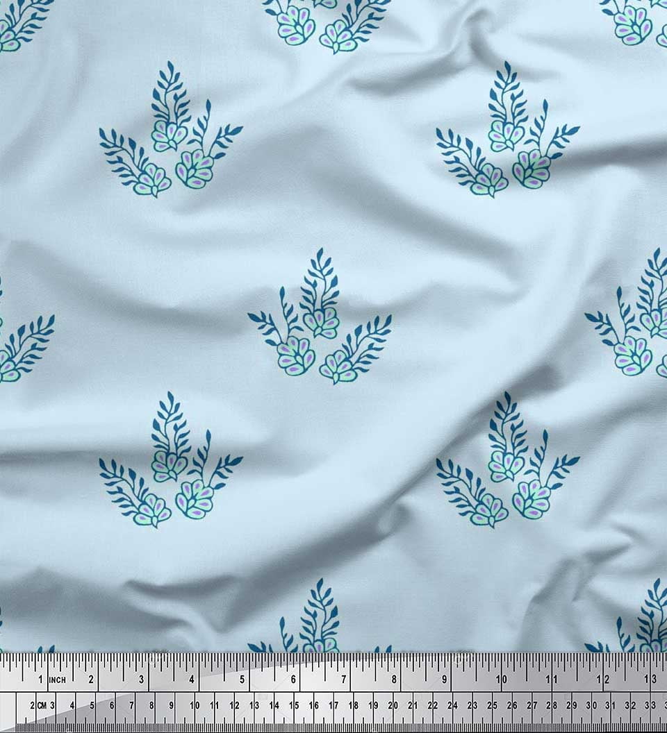 Soimoi Silk Fabric Leaves & Floral Block Print Sewing Fabric Yard 42 Inch Wide