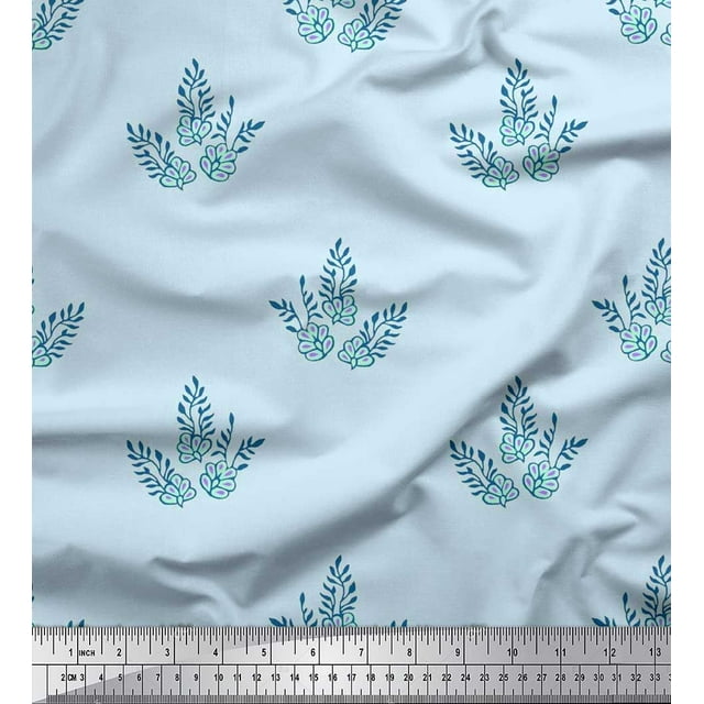 Soimoi Crepe Silk Fabric Leaves & Floral Block Decor Fabric Printed Yard 42 Inch Wide