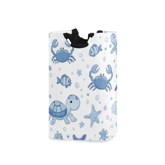 Foldable Laundry Hamper Bag with Handles Dirty Clothes Basket 12.6" x 11" x 22.7" Marine Organisms