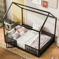 thumbnail image 4 of DreamBuck Full size House Bed for Montessori Floor Bed with Door and Fence, Metal House Floor Bed for Boys, Girls, , Full Bed Frame for Playhouse, No Box Spring Needed, Black, 4 of 9