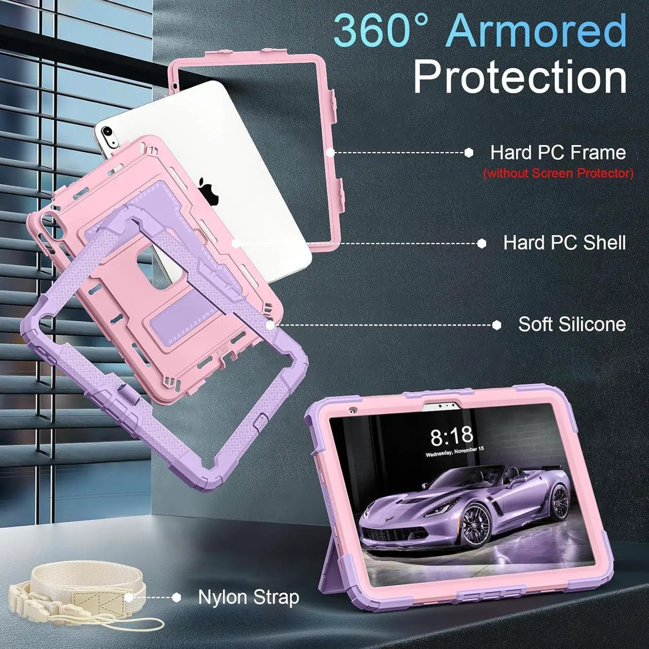 Case for iPad (A16) 11th Generation 11 Inch 2025, iPad 10th Generation 10.9 Inch 2022, Fully-Body Rugged Shockproof Protective Cover with Kickstand Pencil Holder Shoulder Strap