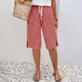 thumbnail image 5 of UVEASISHA Bermuda Shorts for Women Knee Length Cotton Linen Capris Summer 2025 Lightweight Straight Leg Beach Shorts with Pockets Watermelon Red M, 5 of 8