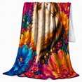 thumbnail image 2 of YShenghong Fluffy Calico Cat Surrounded By Vivid Giant Flowers Printed Flannel Blanket, 2 of 7