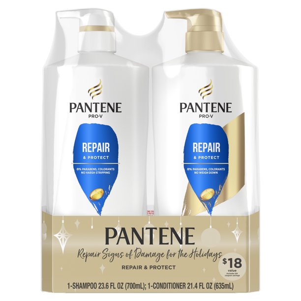 (18 VALUE) Pantene Shampoo and Conditioner set for damaged hair, Repair and Protect, 21.423