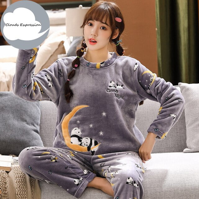 Winter Warm Flannel Women Pyjamas Sets Thick Coral Pijamas Women Fleece  Pajama Thick Flannel Long Pajamas Set For Girl