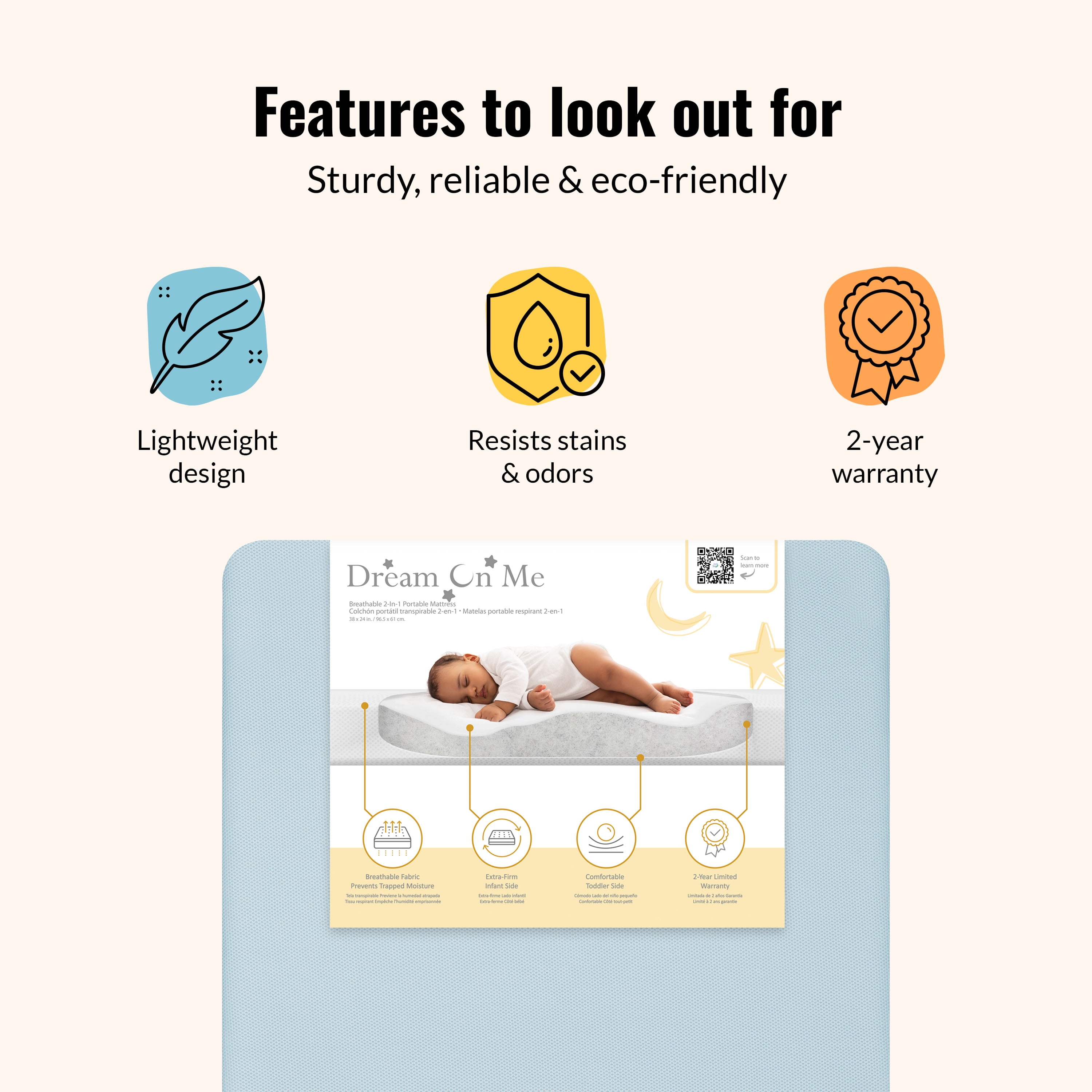 Dream On Me Snuggles Breathable Extra Firm Baby Portable/Mini Crib Fiber Mattress, Blue Mist