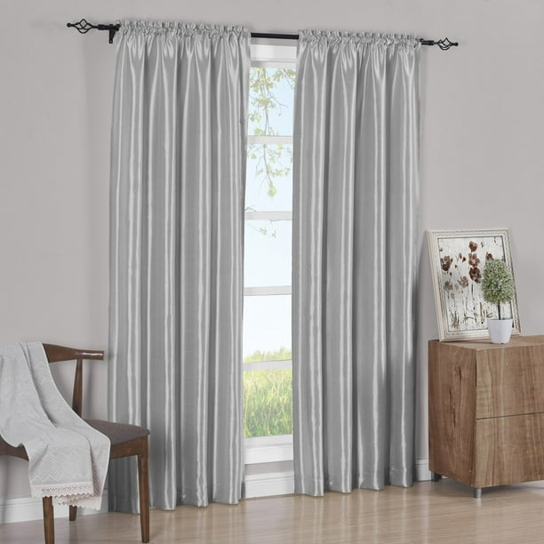 Pair Rod Pocket Soho Faux Silk Curtain Panels (Set of 2 Panels)- Silver - 42x84 - Walmart.com ...