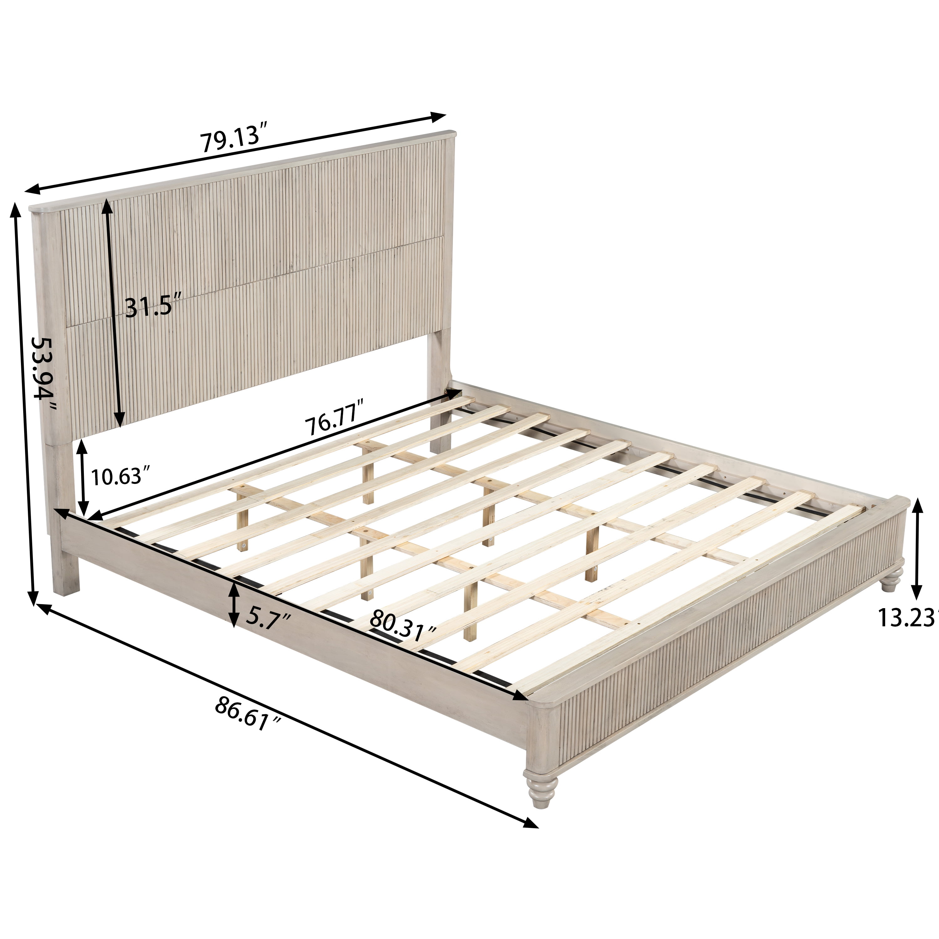 King Size Solid Wood Tall Headboard Platform Bed Frame with Headboard, No Box Spring Needed