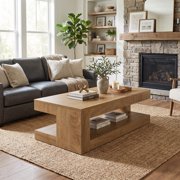 Fnova 47 Farmhouse Coffee Tabl, 2-Tier Rectangular Accent Center Tea Cocktail Table with Storage for Living Room