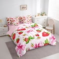 thumbnail image 4 of Homewish Girls Ribbon Bow 7 Pieces Bedding Comforter Set,Cartoon Strawberry Full Bedding Set,Pink Red Green Fitted Sheet Flat Sheet For Princess,Microfiber Bedroom Decor Reversible, 4 of 9